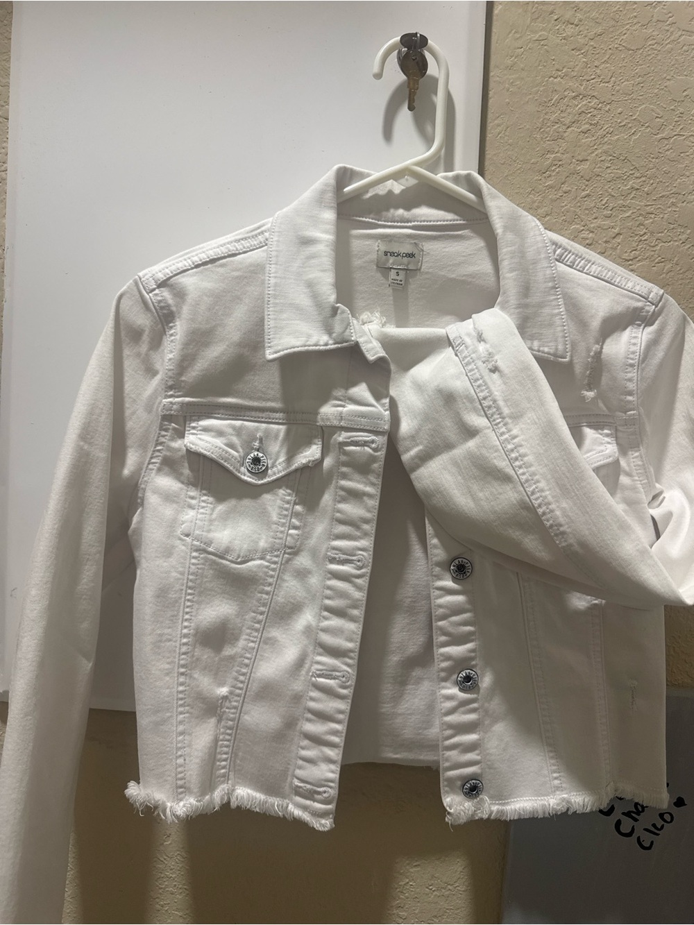 White Cropped Denim Jacket by - sneak peak
